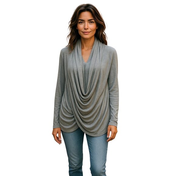 Nordstrom Lingerie Waterfall Wrap Sweater Gray Size M Coastal Quiet Luxury Boho - Picture 1 of 14